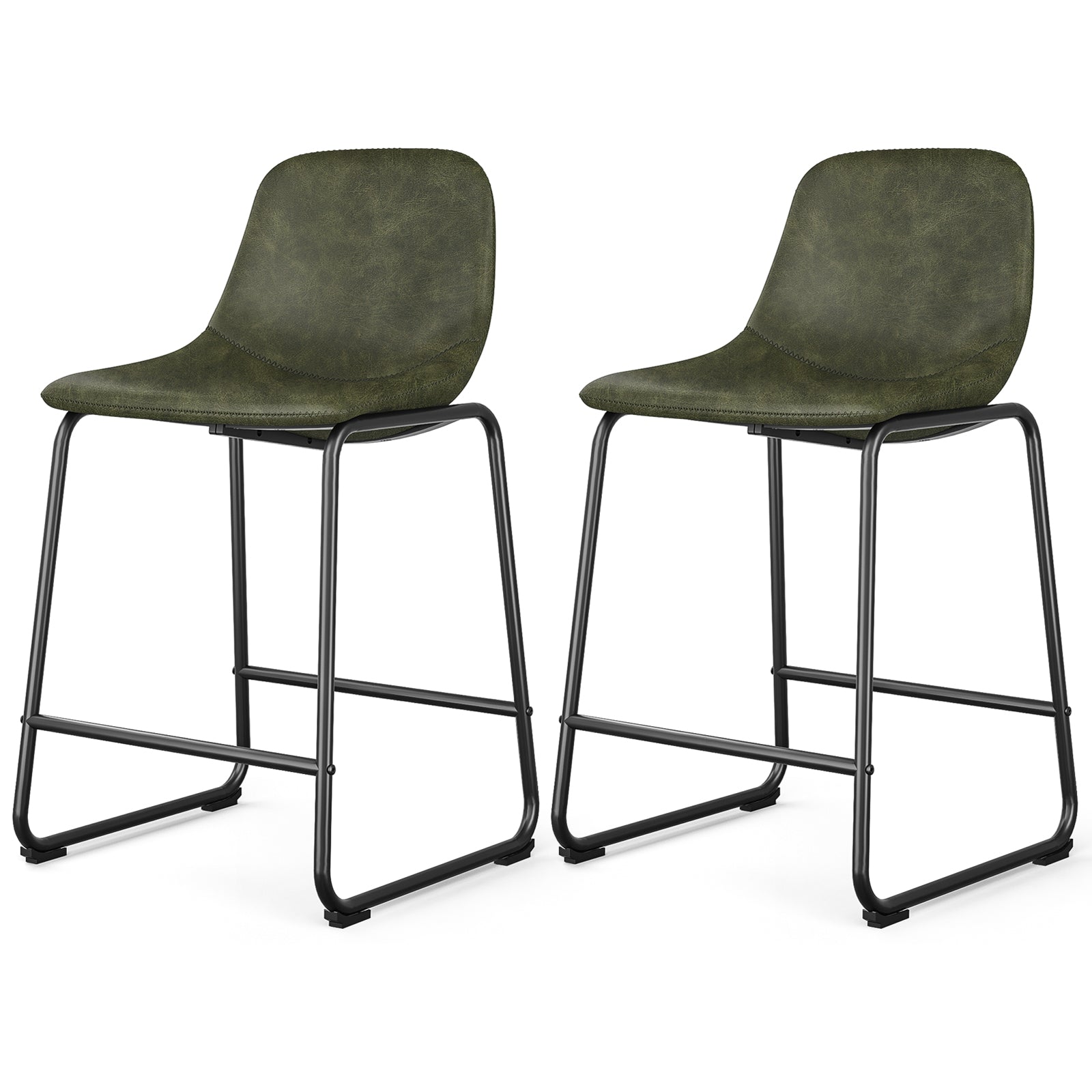 Rfiver Pu Faux Leather Bar Stools, Industrial Pub Barstools with Back and Footrest, Modern Armless Bar Height Stool Chairs